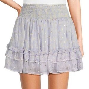Chelsea & Violet smocked tiered mini skirt lavender floral print and gold M